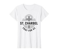 St. Charbel ruega por Nosotros Santo maronita católico Camiseta gráfica económica, Mujer, Blanco, M