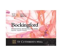 ST CUTHBERTS MILL Bockingford, Papel de acuarela para bellas artes, Prensado en caliente, 300gsm, 1 Bloc pegado en el lado, A3-42x29.7cm , Blanco, 12 hojas