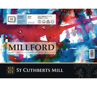 ST CUTHBERTS MILL Millford, Papel de acuarela para bellas artes, Prensado en frío (NO), 300gsm, Bloc pegado por los 4 lados, 12x9, Blanco, 20 hojas