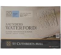 ST CUTHBERTS MILL Saunders Waterford, Papel de acuarela para bellas artes, Prensado en frío (NO), 300gsm, 1 Bloc pegado en el lado, 12x9, Blanco, 12 hojas