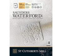 ST CUTHBERTS MILL Saunders Waterford, Papel de acuarela para bellas artes, Prensado en frío (NO), 300gsm, Bloc con espiral, 12x16, Blanco, 12 hojas