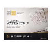 ST CUTHBERTS MILL Saunders Waterford, Papel de acuarela para bellas artes, Duro, 300gsm, 1 Bloc pegado en el lado, 14x10, Blanco, 12 hojas