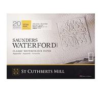 Saunders Waterford Series, Bloc Encolado 4 Lados, 23x31cm, Grano Grueso, 300g, 20 Hojas, 100% Algodón Papel de Acuarela, Blanco