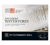 Saunders Waterford Series, Bloc Encolado 4 Lados, 23x31cm, Grano Satinado, 300g, 20 Hojas, 100% Algodón Papel de Acuarela, Extra Blanco
