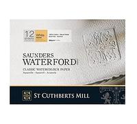SAUNDERS WATERFORD SERIES, Bloc Encolado 4 lados, 23x31cm, Grano Grueso, 300g, 20 hojas, 100% Algodón Papel de Acuarela, Extra Blanco