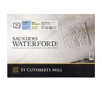 ST CUTHBERTS MILL Saunders Waterford, Papel de acuarela para bellas artes, Prensado en frío (NO), 300gsm, 1 Bloc pegado en el lado, 14x10, Blanco, 12 hojas