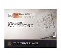ST CUTHBERTS MILL Saunders Waterford, Papel de acuarela para bellas artes, Prensado en caliente, 300gsm, 1 Bloc pegado en el lado, 12x9, Blanco, 12 hojas