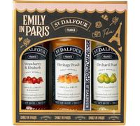 St Dalfour Emily in Paris Mermelada Set de Regalo: Fresa ruibarbo, Melocotón, Pera, 3 x 284g, sin azúcar añadido, 100% fruta