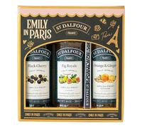 St. Dalfour Pack Regalo - Edición Emily in Paris - 100% fruta, sin azúcar añadido, sin gluten - 3x284g (Mango-Maracuyá/Albaricoque/Arándanos) con cuchara (Cereza Negra, Higos, Naranja-Jengibre)