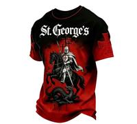 St Georges Day Camiseta Hombre Saint George Patriotic Graphic Tee Top Manga Corta Cuello Redondo Tops Ligero Transpirable Camiseta de Verano Corte Regular Camiseta Funcional Negocios Casual Manga