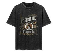 St Gertrude of Nivelles Patron Saint of Cats Pray For Us Men's T-Shirt Unisex Black Cotton Hip Hop Print tee Shirts S