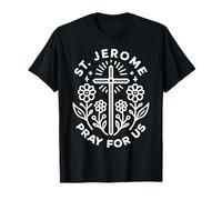 St. Jerome Pray For Us Cruz Floral Católica Camiseta