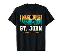 St. John USVI Retro Atardecer Caribbean Palm Beach Camiseta