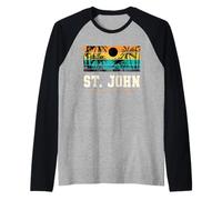 St. John USVI Retro Atardecer Caribbean Palm Beach Camiseta Manga Raglan