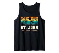 St. John USVI Retro Atardecer Caribbean Palm Beach Camiseta sin Mangas