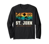 St. John USVI Retro Atardecer Caribbean Palm Beach Manga Larga