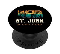St. John USVI Retro Atardecer Caribbean Palm Beach PopSockets PopGrip Adhesivo