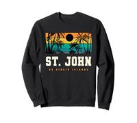St. John USVI Retro Atardecer Caribbean Palm Beach Sudadera