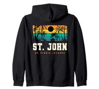 St. John USVI Retro Atardecer Caribbean Palm Beach Sudadera con Capucha