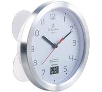 St. Leonhard Reloj de baño: reloj de pared con termómetro LCD y marco de aluminio, IPX4 (reloj de baño, resistente al agua)
