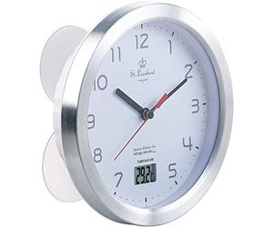 St. Leonhard Reloj de baño: reloj de pared con termómetro LCD y marco de aluminio, IPX4 (reloj de baño, resistente al agua)