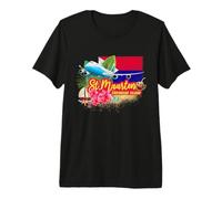 St. Maarten Retro Caribbean Vintage Island Recuerdo avión Camiseta Premium
