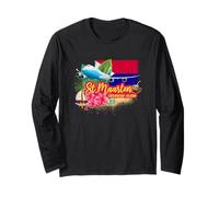 St. Maarten Retro Caribbean Vintage Island Recuerdo avión Manga Larga