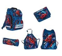 St. Majewski Spider-Man - Juego de mochila escolar (5 piezas, estuche escolar con cremallera sin relleno, funda para zapatos y delantal infantil), azul
