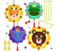 St Martin - Juego de farolillos para manualidades, 4 unidades, diseño de rana, ciervo y elefante bebé, farolillos con varilla, creativa linterna LED para niños, para Halloween, San Martín, fiestas de