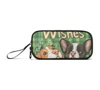 St. Patrick Kisses Wishes - Estuche para lápices de nailon con diseño de perro de dibujos animados de gran capacidad para la universidad, artículos de papelería escolar para adolescentes y niños