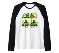 St Patrick’s Day Lucky Construction Trucks Shamrock Coins Camiseta Manga Raglan