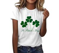 St. Patrick Shirts Damen Damen Casual Top Shirt St Patrick's Day Soft Leave Print Top Kurzarm Rundhals Fashion T-Shirt Tops 2026, Blanco, L