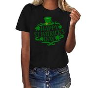 St Patrick's Camisas Mujer Moda Impreso Casual Suelto Cuello Redondo Manga Corta Camiseta Top 2026, Negro , S