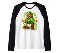 St Patricks Day Bear Leprechaun Hat Beer Shamrock Drinking Camiseta Manga Raglan