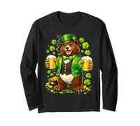St Patricks Day Bear Leprechaun Hat Beer Shamrock Drinking Manga Larga