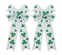 St. Patrick's Day Bowknot, St. Patrick's Day Wreath Bow, Holiday Wreath Decor, 2X White Green Glitter Shamrock Bowknot, Big Irish Holiday Craft Ornament, 11.4 X 19.6 Inches for Front Door Decoration
