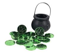 St Patricks Day Candy Pot - Leprechaun Cauldron Decorative Holder, Shamrock Coin Storage Container, Festive Treat Bowl with Handle, Party Favor Display Accessory | For Holiday Celebration Event Decor