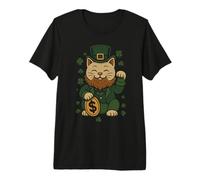 St Patrick's Day Cat Statue Lucky Clover Charm Adult Kids Camiseta Premium