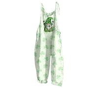 St Patricks Day Disfraz Mujer Peto Carnaval Verde Trébol con Bolsillos Pierna Ancha Mono Largo Casual Festivo Pantalones Tirantes Baggy Ligero Romper Stomper Stomper, D03 verde, L