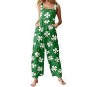 St Patricks Day Disfraz Mujer Peto Carnaval Verde Trébol con Bolsillos Pierna Ancha Mono Largo Casual Festivo Pantalones Tirantes Ligeros Baggy Romper Stomper, B04 verde, S