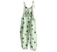 St Patricks Day Disfraz Mujer Peto Carnaval Verde Trébol con Bolsillos Pierna Ancha Mono Largo Casual Festivo Pantalones Tirantes Ligeros Baggy Romper Stomper, C02black, L
