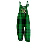 St Patricks Day Disfraz Mujer Peto Carnaval Verde Trébol con Bolsillos Pierna Ancha Mono Largo Casual Festivo Pantalones Tirantes Baggy Ligero Romper Stomper Stomper, D07 Army Green, XXL