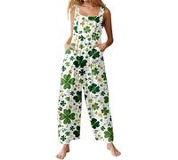 St Patricks Day Disfraz Mujer Peto Carnaval Verde Trébol con Bolsillos Pierna Ancha Mono Largo Casual Festivo Pantalones Tirantes Baggy Ligero Romper Stomper Stomper, C06 Verde, XXXXL