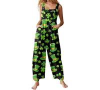 St Patricks Day Disfraz Mujer Peto Carnaval Verde Trébol con Bolsillos Pierna Ancha Mono Largo Casual Festivo Pantalones Tirantes Baggy Ligero Romper Stomper Stomper, C01 negro., XXXXXL