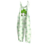 St Patricks Day Disfraz Mujer Peto Carnaval Verde Trébol con Bolsillos Pierna Ancha Mono Largo Casual Festivo Pantalones Tirantes Ligeros Baggy Romper Stomper, C04 Gris, XXL