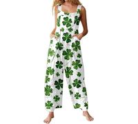 St Patricks Day Disfraz Mujer Peto Carnaval Verde Trébol con Bolsillos Pierna Ancha Mono Largo Casual Festivo Pantalones Tirantes Ligeros Baggy Romper Stomper, B05 verde, L