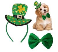 St Patrick's Day Dog Costume - Soft Green Elastic Pet Accessories, St Patrick's Day Green Bow Tie Set, Costume for Holiday Birthday Home Room Outdoor Park Garden Lawn Apartment