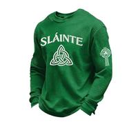 St Patrick's Day KostüM Herren Pullover Lichterkette Kleeblatt bunte Sweatshirt Waffle Langarmshirt Grünes bedrucktes Sportshirt läSsiges Top Irisches Print Shirt Festlich Oberteil, Verde 01., XL