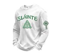 St Patrick's Day KostüM Herren Pullover Lichterkette Kleeblatt bunte Sweatshirt Waffle Langarmshirt Grünes bedrucktes Sportshirt läSsiges Top Irisches Print Shirt Festlich Oberteil, 01 blanco, 4XL