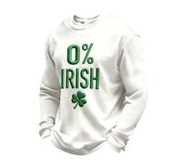 St Patrick's Day KostüM Herren Pullover Lichterkette Kleeblatt bunte Sweatshirt Waffle Langarmshirt Grünes bedrucktes Sportshirt läSsiges Top Irisches Print Shirt Festlich Oberteil, Blanco, 4XL